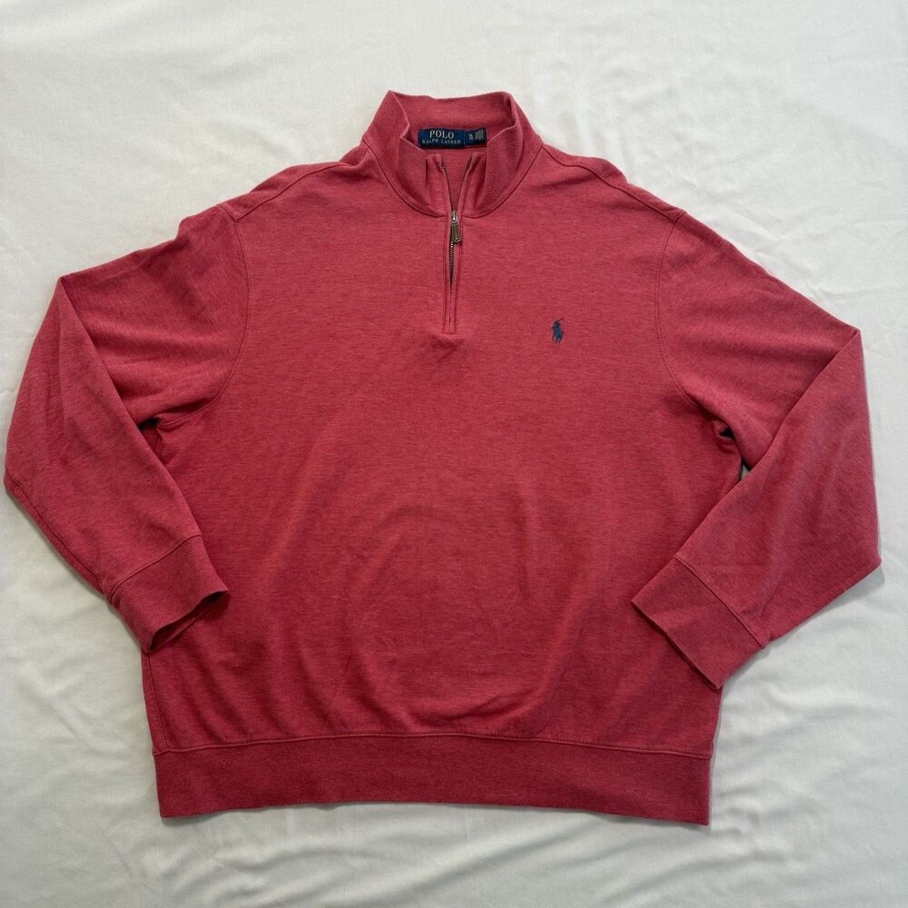 Polo Ralph Lauren Luxury Jersey 1/4 Zip Mens Size XL Pullover Red with Gray Logo